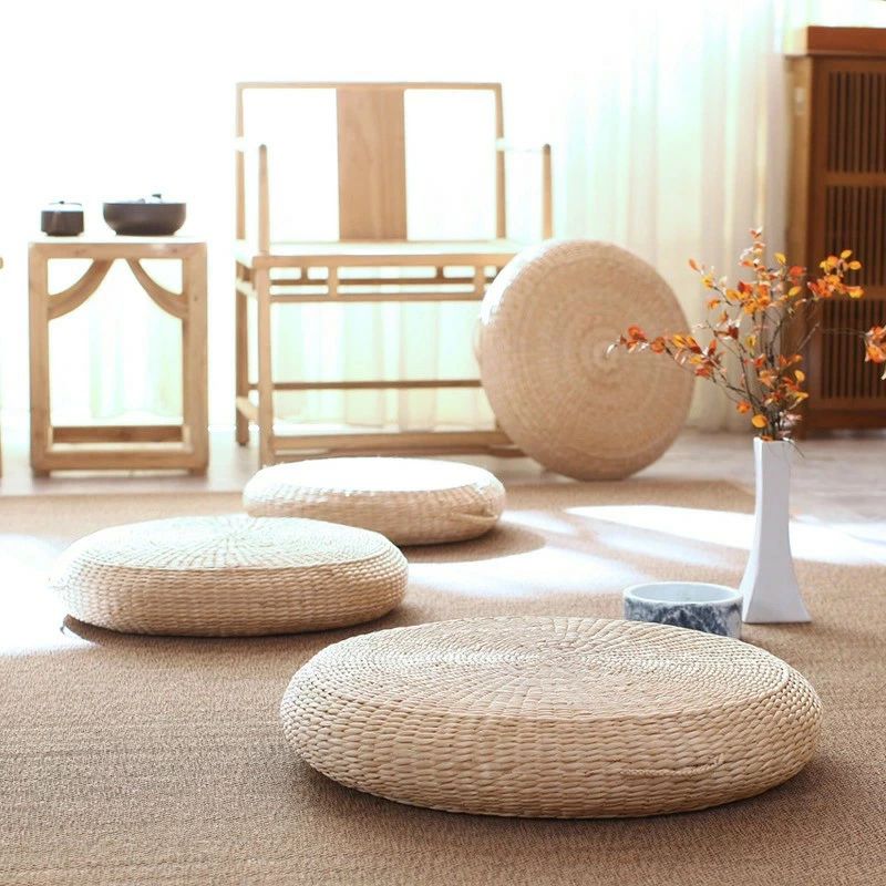 座布団 シートクッション 天然蒲草 ガマ 蒲草クッション 持ち手付き ざぶとん 手作り 布団 クッション ..