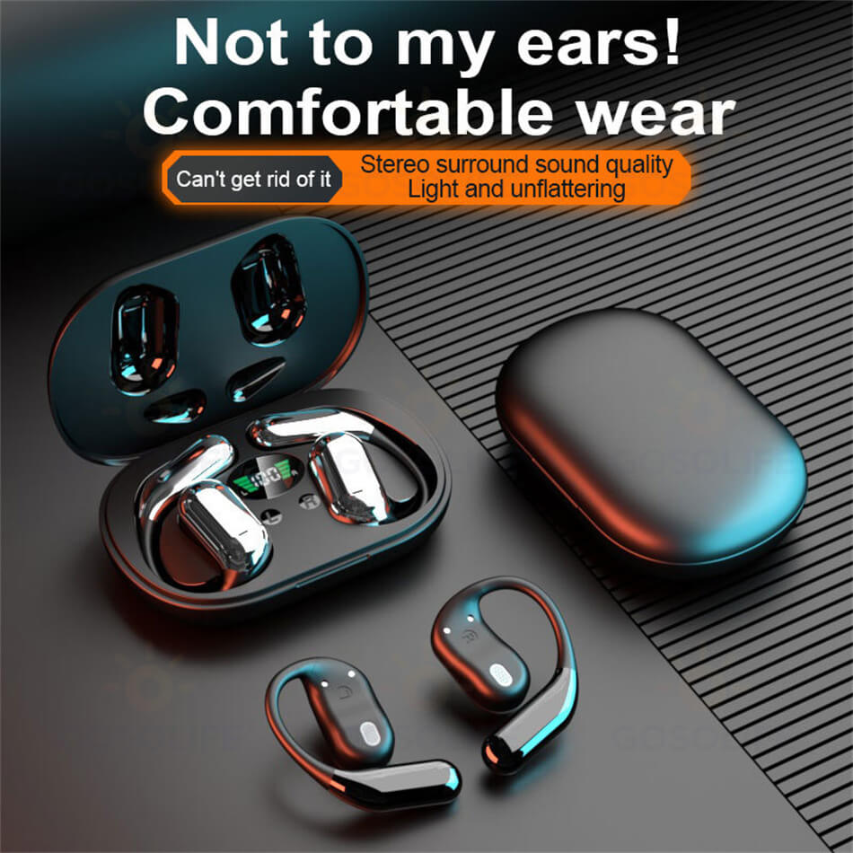 テシヨハウスのイヤホン 空気伝導 bluetooth5.4オープンイヤー型SurroundWave8D技術 塞がない 開放型イヤホン 骨伝導イヤホン革新 完全ブルートゥース 耳掛け式 音漏れ タッチ操作 誤操作防止 LEDディスプレイ Hi-Fi音質 会議 web会議 ZOOM 高性能 プレゼント｜アングル2