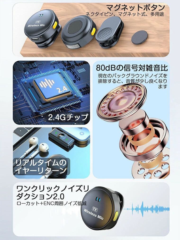 ピンマイク ワイヤレス スピーカー iphone クリップ式 マイク android ラベリアマ...