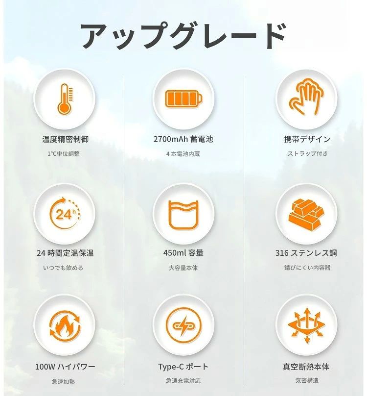 【充電式 10800mAh 大容量】電気ケトル持ち運びポータブル調乳ケトル 携帯電気水筒...