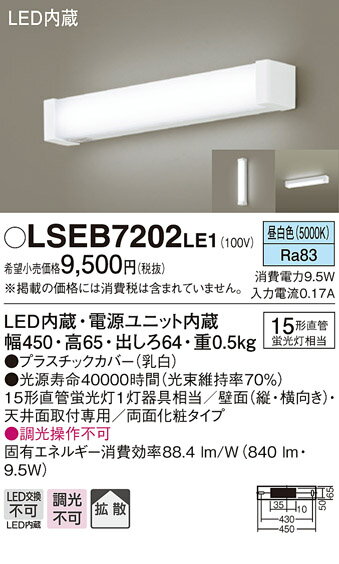 お取り寄せ 納期回答致します パナソニック Panasonic LSEB7202 LE1 天井直付型・壁直付型 LED(昼白色) キッチンライト