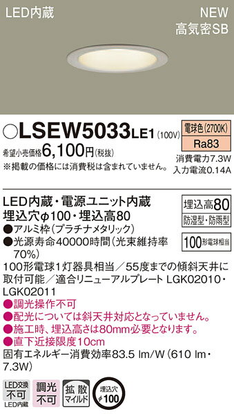  Ǽפޤ ѥʥ˥å Panasonic LSEW5033 LE1 ŷ LEDŵ忧 ѥ饤