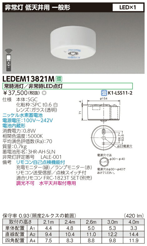 LEDEM13821M 低天井用直付LED非常灯専用形 LED非常用照明器具