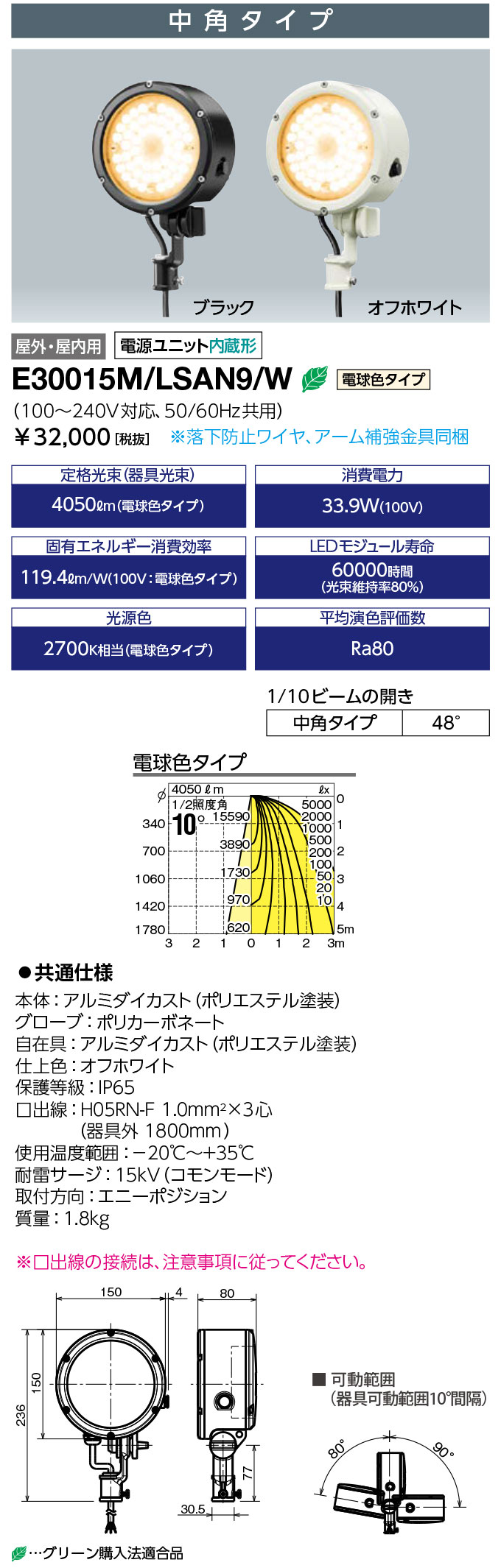 ̵ݥ2 ŵ E30015M/LSAN9/W (E30015MLSAN9W) LED ǥå եå  33W ѥ