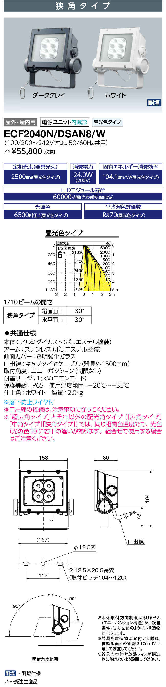岩崎電気ECF2040N/DSAN8/WLED投光器LEDiocFLOODNEO(レディオックフラッドネオ)20クラス狭角タイプ昼光色タイプ(ECF2040NDSAN8W)受注生産品