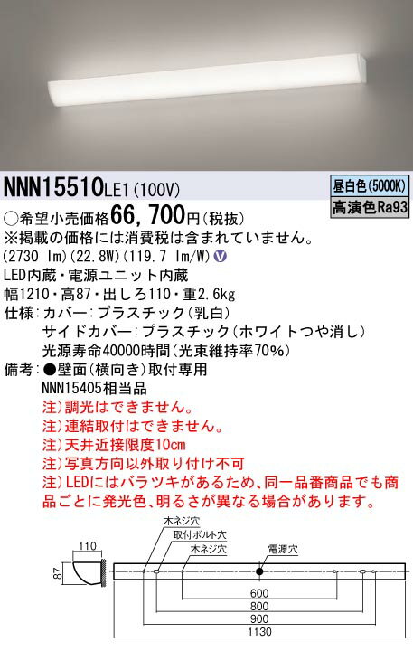パナソニック NNN15510LE1 壁直付型 LED（昼白色） ミラーライト 高演色 標準タイプ