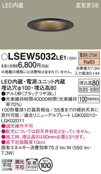  Ǽפޤ ѥʥ˥å Panasonic LSEW5032 LE1 ŷ LEDŵ忧 ѥ饤