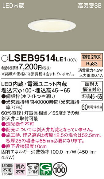  Ǽפޤ ѥʥ˥å Panasonic LSEB9514 LE1 ŷ LEDŵ忧 饤