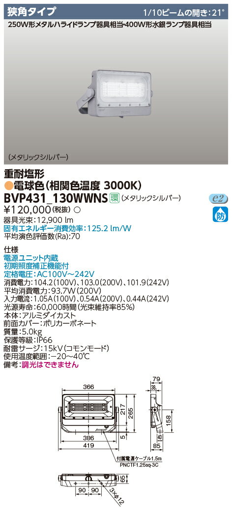 フィリップスBVP431_130WWNS(BVP431130WWNS)LED投光器狭角配光