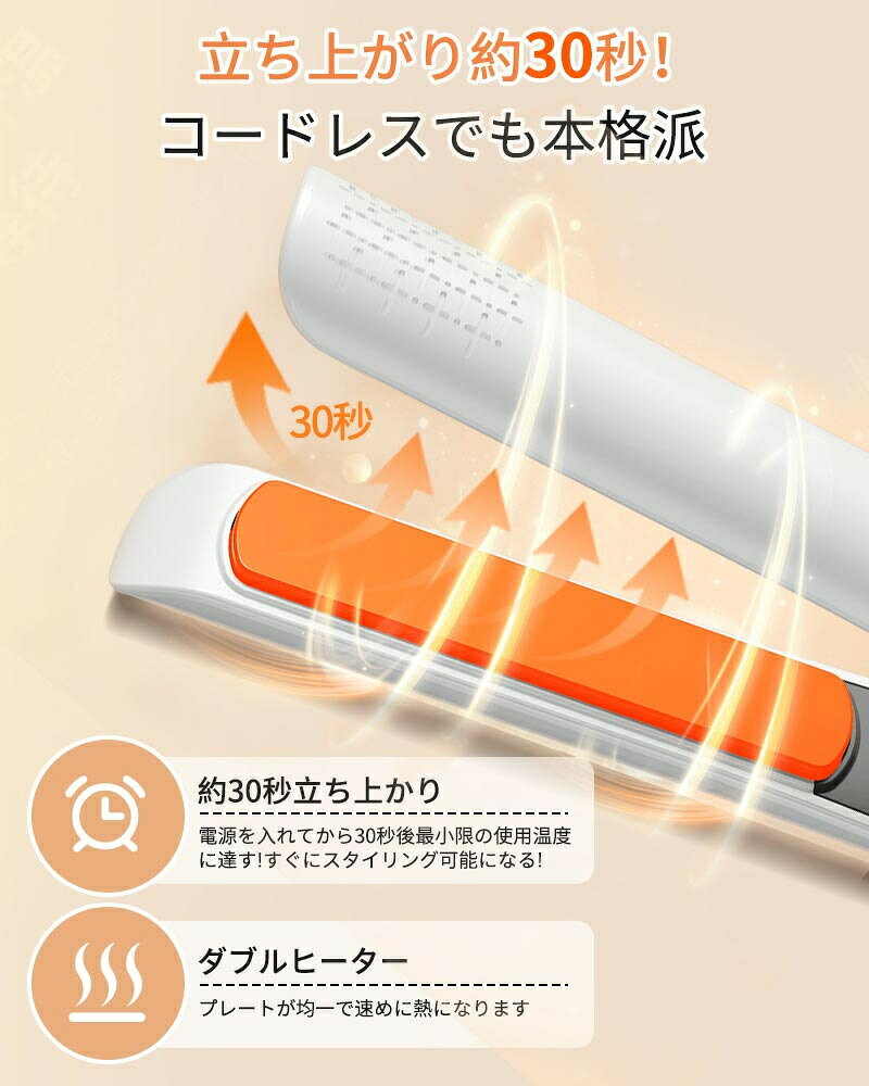 コードレス ヘアアイロン 充電式 MAX200℃ ストレートアイロン カールアイロン 3段階温度調整 持ち運び便利 両用 小型 カールヘアアイロン ミニ 軽量 2way ヘアーアイロン 前髪 メンズ レーディス 男女兼用 コンパクト プロ 旅行 tekarimashop-10007457 テカリマ商店 サンプル画像3