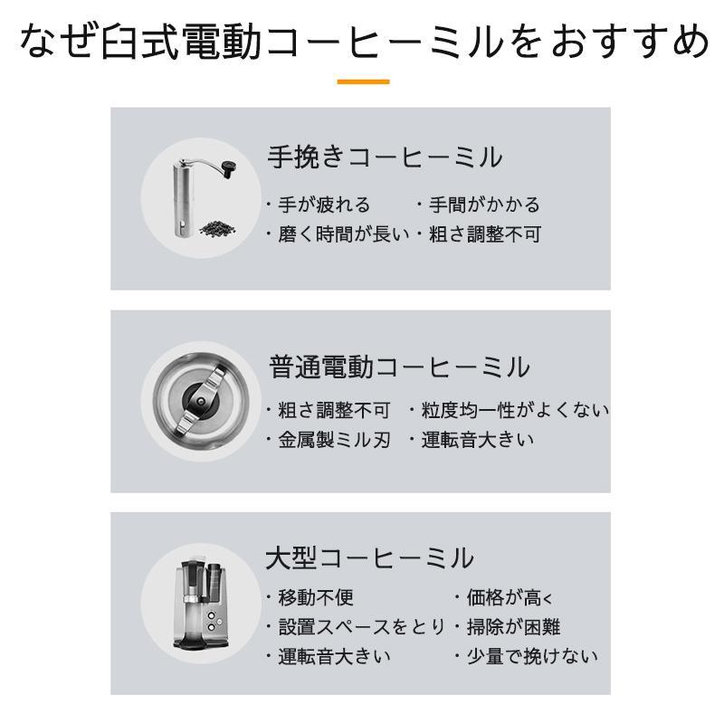 電動コーヒーミル 臼式 コードレス 水洗い可能 小型 USB充電式 珈琲ミル セラミッ...