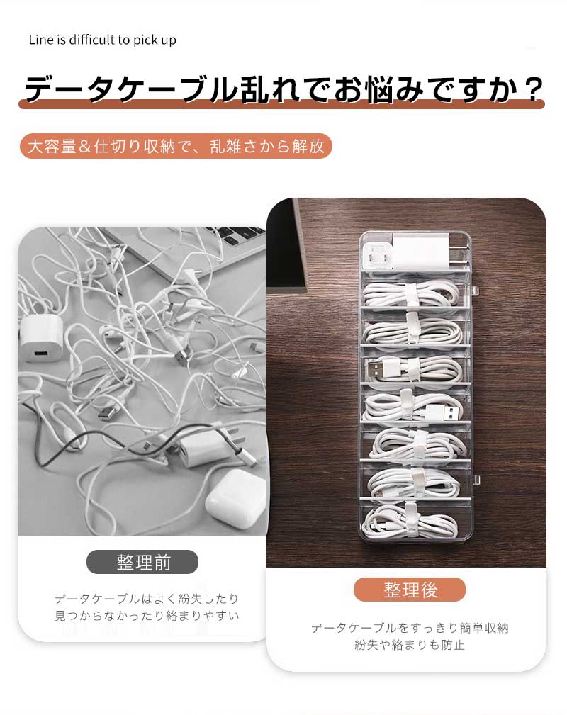 ケーブル収納 デスク整理 仕切り付き コード収納 蓋付き 防塵 小型 卓上収納 コンセント周り 小物整理 スマホ充電器 電源コード 熱い 売れ筋 ランキング1位 おしゃれ メンズ レディース プレゼント 送料無料 tekarimashop-10013220 テカリマ商店 サンプル画像3