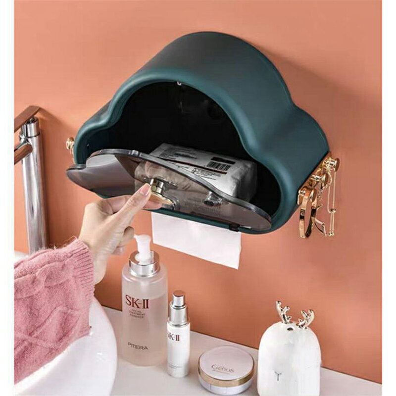 【新色入荷】ペーパータオルホルダー トイレットペーパー収納ボックス ティッシュケース 壁掛け 下向き式 穴あけ不要 取り付け簡単 洗面所 台所 浴室 防水 ペーパータオルケース [2]