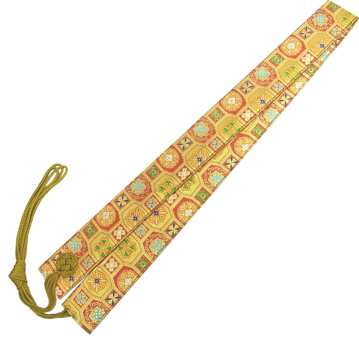 金襴の豪華な輪袈裟（わげさ）【蜀江柄・朱色】(お遍路さんの巡礼・巡拝・参拝のお供に)［お遍路グッズ］［お遍路用品］[四国八十八ヶ所]