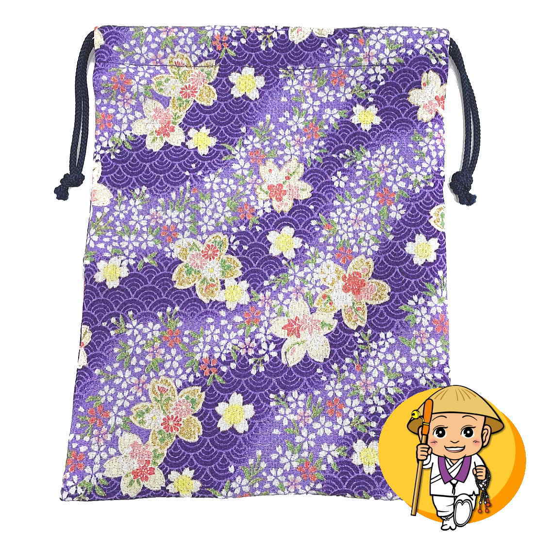 ［お値打ち価格］便利巾着袋 【ちりめん桜・紫色 パープル】ご朱印帳や小型の納経帳も収納可能！お札や..