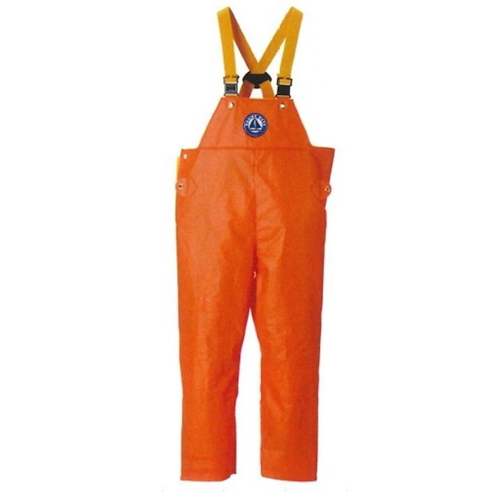 【4L 】メンズ 紳士 水産用合羽 レインパンツ ズボン 漁師 マリンメイトサロペット 胸付ズボン オレンジ