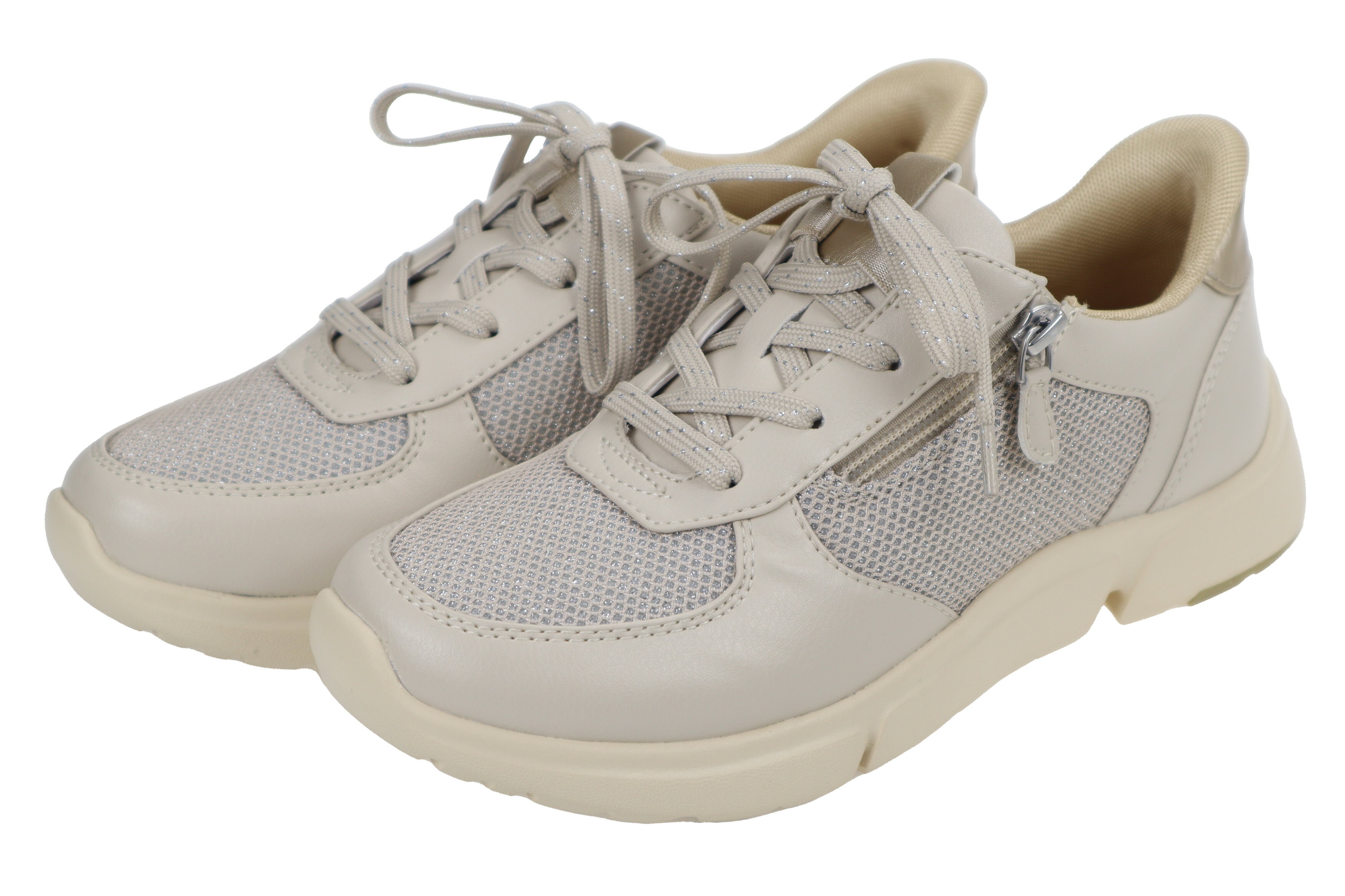 楽天てくてく　楽天市場店【2025春夏新商品】ムーンスター EVE 334 アイボリー ラクラク履ける 靴 レディースコンフォートシューズ 軽量 外反母趾 4E 撥水加工 ガラス防滑 外側ファスナー付