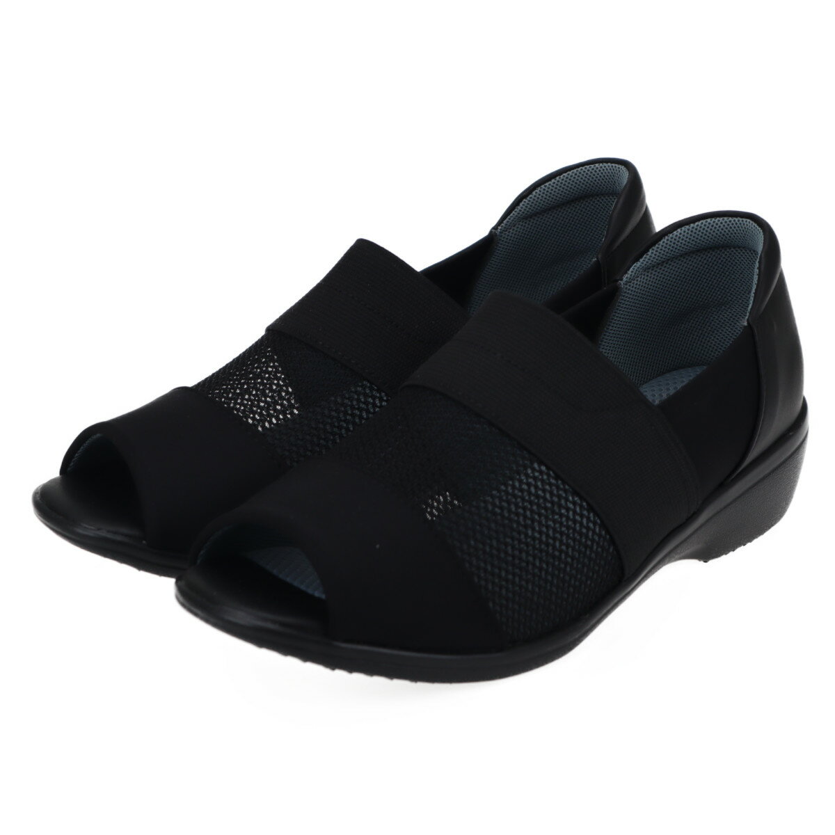 pansy パンジー 4482 ブラック 3E レディース サマーシューズ オープントゥ ナースサンダル メッシュ 爽やか ストレッチ スリッポン