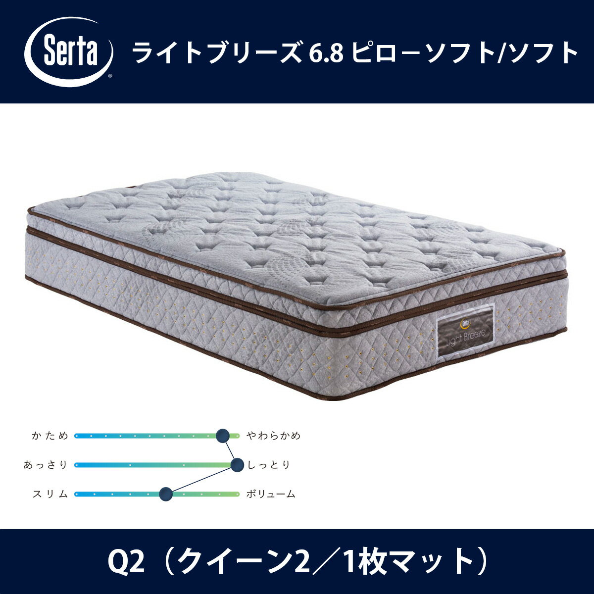 サータ Serta マットレス ライトブリーズ 6.8 ピローソフト/ソフト Q2（クイーン2）サイズ Light Breeze 6.8インチ樽型 3ゾーン並行配列 breathfort 立体ピローソフト1トップ ドリームベッド【本州送料無料】