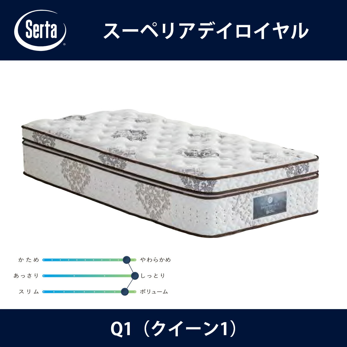 サータ Serta マットレス スーペリアデイロイヤル Q1（クイーン1）サイズ Superior day 7.7インチ円筒型 5ゾーン超高集積並行配列 Gel Memory Foam 高触感ウレタン 立体ピロ−ソフト1トップ ドリームベッド【送料無料】【代引不可】