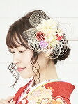 髪飾り ヘアアクセサリー コーム Watmosphere ワトモスフィア 21W123 赤 紫 ピンク 花 つまみ細工 レース パール 水引き カスミソウ 成人式 卒業式 前撮り 振袖 袴 浴衣