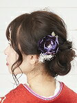 髪飾り ヘアアクセサリー コーム Uピン 2点セット Watmosphere ワトモスフィア 22W204 金 紫 赤 花 バラ 水引きリポン 成人式 卒業式 前撮り 振袖 袴 浴衣