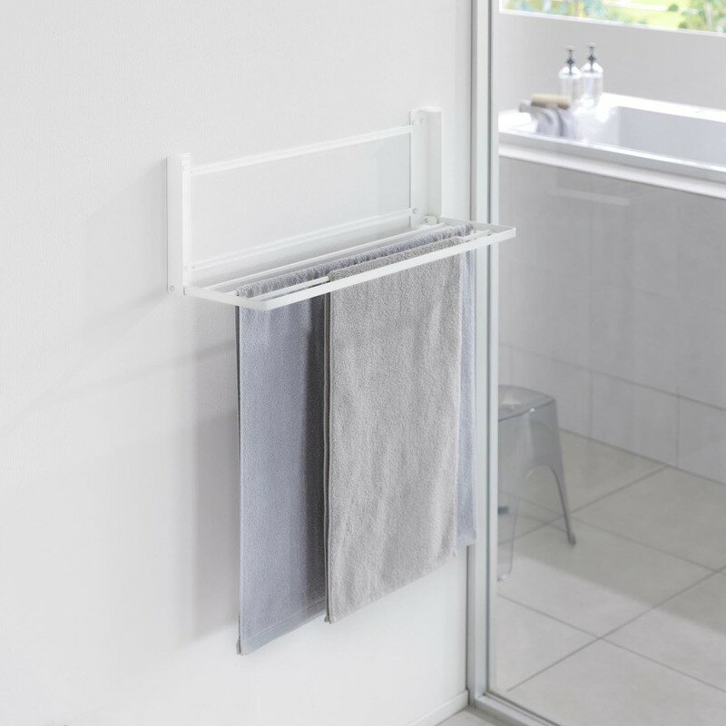 [7/1限定 店内最大P5倍&最大2000円OFFクーポン 7/6 9:59まで] tower タワー ウォール折り畳みバスタオルラック 石膏ボード壁対応 ホワイト 1941 YAMAZAKI 山崎実業 01941-5R2☆