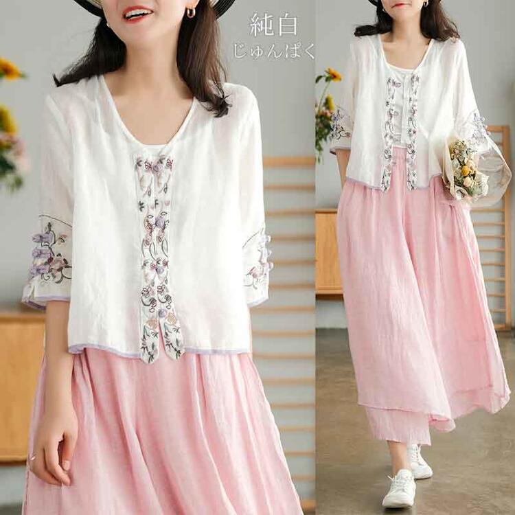 IWiObY ORIGINAL GOODS Embroidery CottonLinen Cardigan with Chinese Jyunpaku yy zydi X}[gtH iPhoneP[Xz