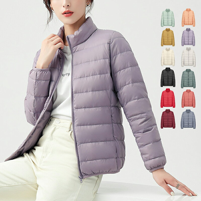 ダウンケット レディース 詰襟 おしゃれ ダウンジャケット タイト ショート丈 ファッション 無地 赤 ピ..