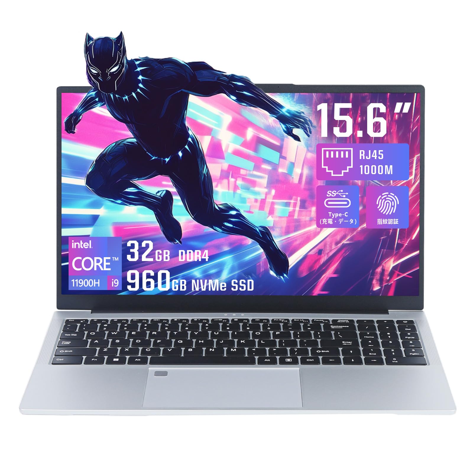 【Core i9 第11世代 32GBメモリ】YHBIN ノートパソコン 15.6インチ IPS液晶/NVMe PCIe4.0 SSD 960GB / Windows11 Pro/Office 2024搭載 / 指紋認証/Wi-Fi6 / 有線LAN/動画編集 ゲーム ビジネス対応 リモートワーク用PC(32GB 960GB, Core i9-11900H)