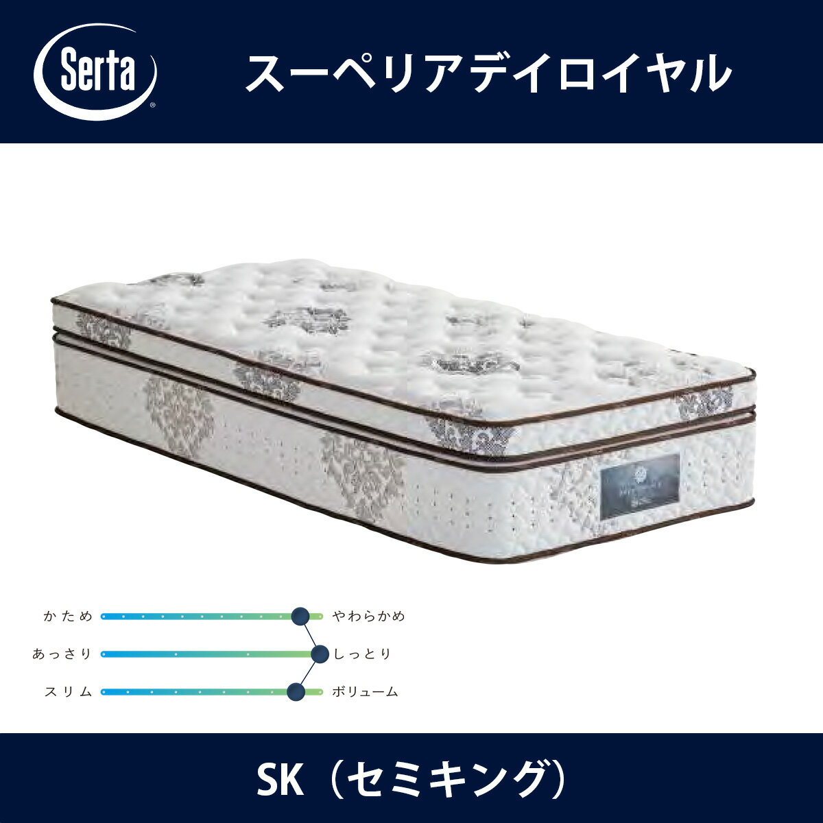 サータ Serta マットレス スーペリアデイロイヤル SK（セミキング）サイズ Superior day 7.7インチ円筒型 5ゾーン超高集積並行配列 Gel Memory Foam 高触感ウレタン 立体ピロ−ソフト1トップ ドリームベッド【送料無料】【代引不可】