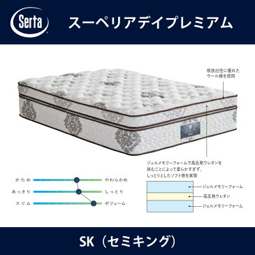 サータ Serta マットレス スーペリアデイプレミアム SK（セミキング）サイズ Superior day 7.7インチ円筒型 5ゾーン超高集積並行配列 Gel Memory Foam 高反発ウレタン 立体ピロ−ソフト1トップ ドリームベッド【送料無料】【代引不可】