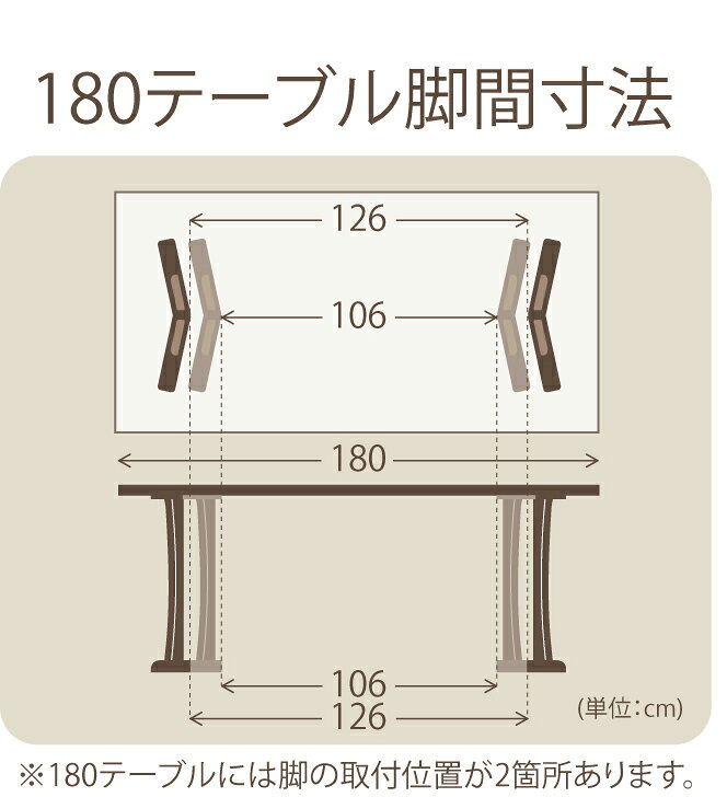 ハーグ2 180テーブル 2本脚 ダイニングテーブル 脚間変更可能 180×90×70cm ナチュラル 筑波産商 [2]