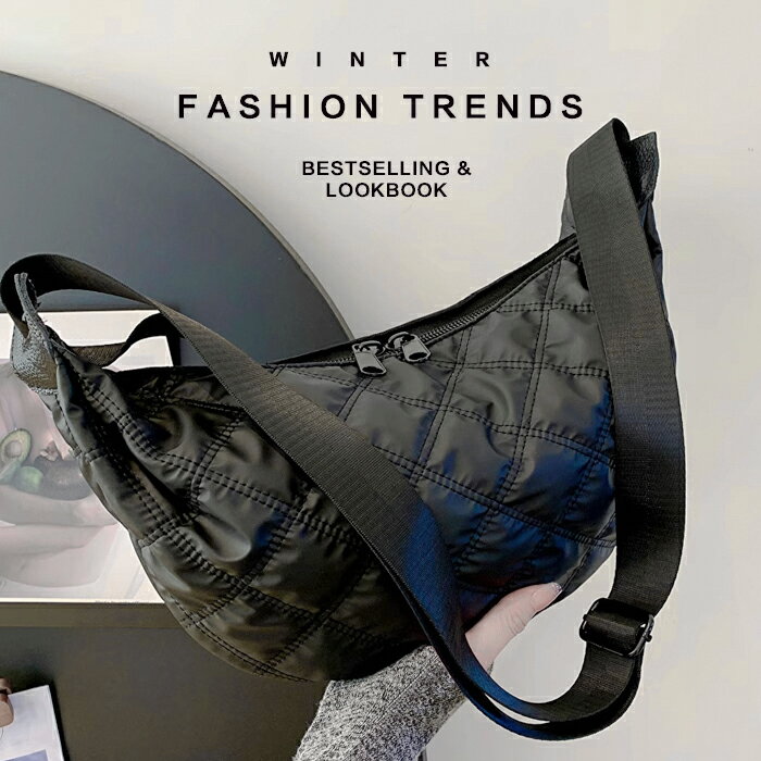 キルティングデザイン・軽量ナイロンショルダーバッグ|撥水加工・Ipad収納可・通勤通学に最適