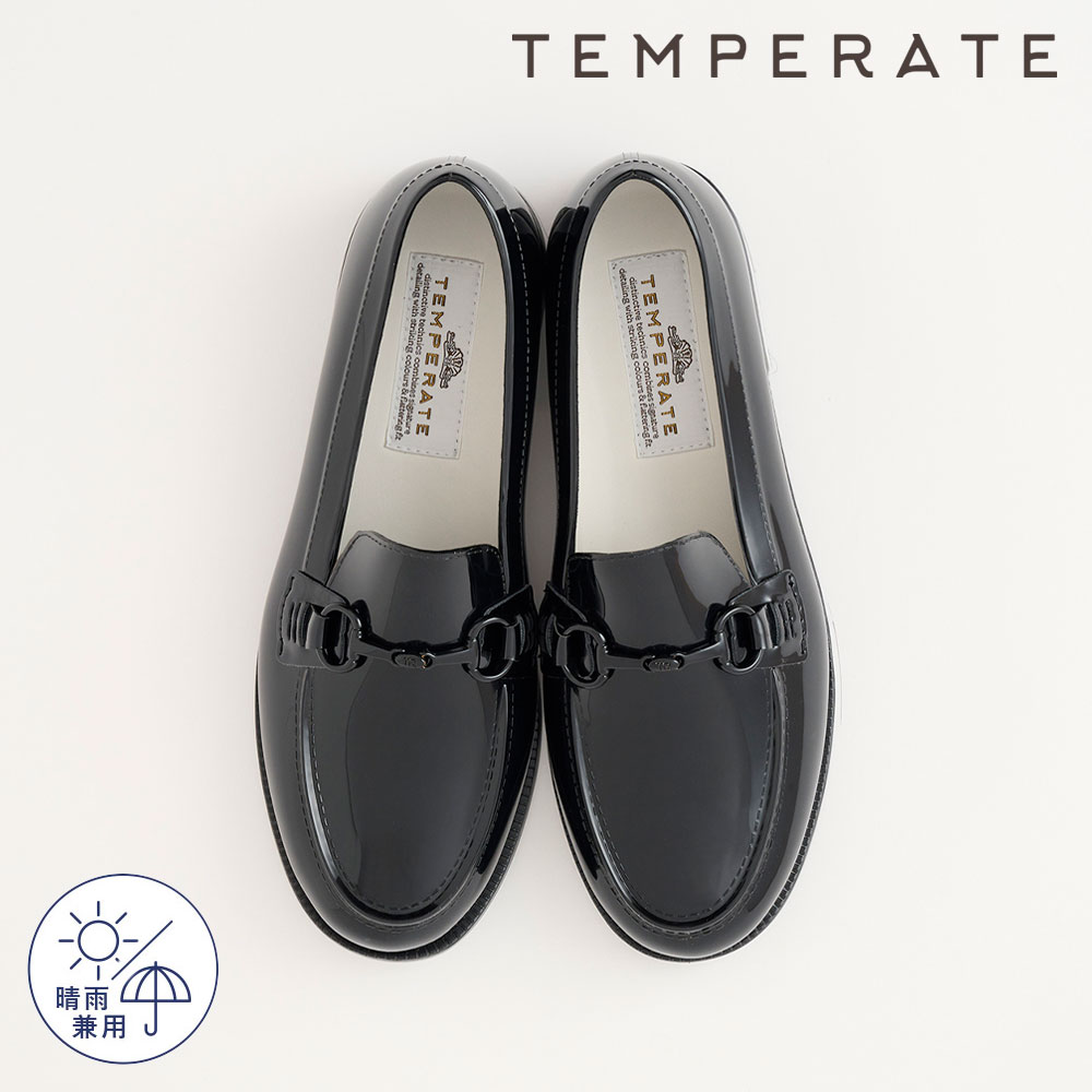 【公式】 【NEW】TEMPERATE テンパレイト レインシューズ レディース ローファー BRUNO ビット オールブラック PVC 晴雨兼用 デイリー 通勤 通学 梅雨