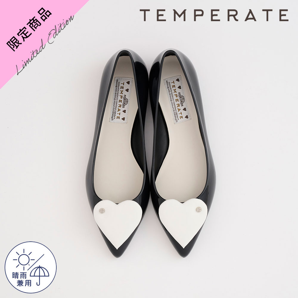【公式】【限定カラー】 TEMPERATE テンパレイト レインシューズ SP-AMINA ブラックxホワイト レディース 通勤 おしゃれ パンプス ポインテッド 新作 ハート アミナ 晴雨兼用 小さめ PVC 雨靴 ツヤ 防水 撥水 普段 人気 大人 トレンド 通勤 公式サイト ▲30のサムネイル