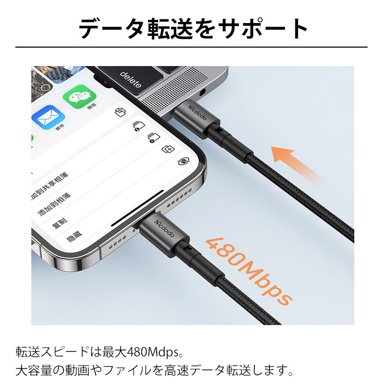 送料無料 Mcdodo Type-C to Lightning 充電ケーブル 1.2m PD急速充電 36W [BLMDCA26-12-BK] USB-C タイプC to ライトニング ナイロン編み データ転送 高速 iPhone iPad スマホ タブレット Apple 人気 おしゃれ シンプル 便利 プレゼント ギフト マクドード BELEX new