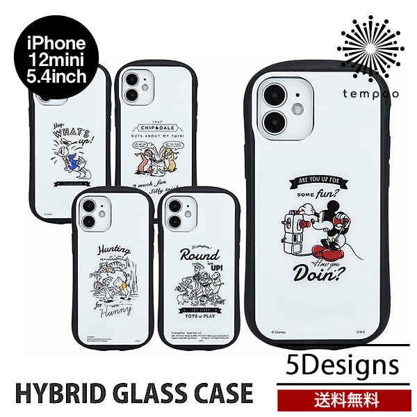 送料無料 メール便 iPhone 12 mini 5.4 gourmandise ハイブリッドガラスケース ディズニー ピクサーキャラクター DN-781 耐衝撃 ハイブリッド カード 収納 ミッキー ドナルド チップ＆デール プーさん トイストーリー グルマンディーズ 2020 NEW tempoo
