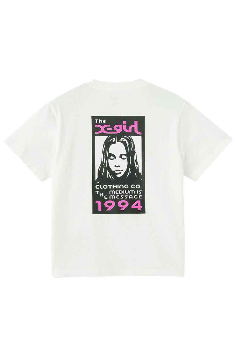 トップス X-girl エックスガール BOX LOGO AND FACE S/S TEE / ホワイト 返品交換不可