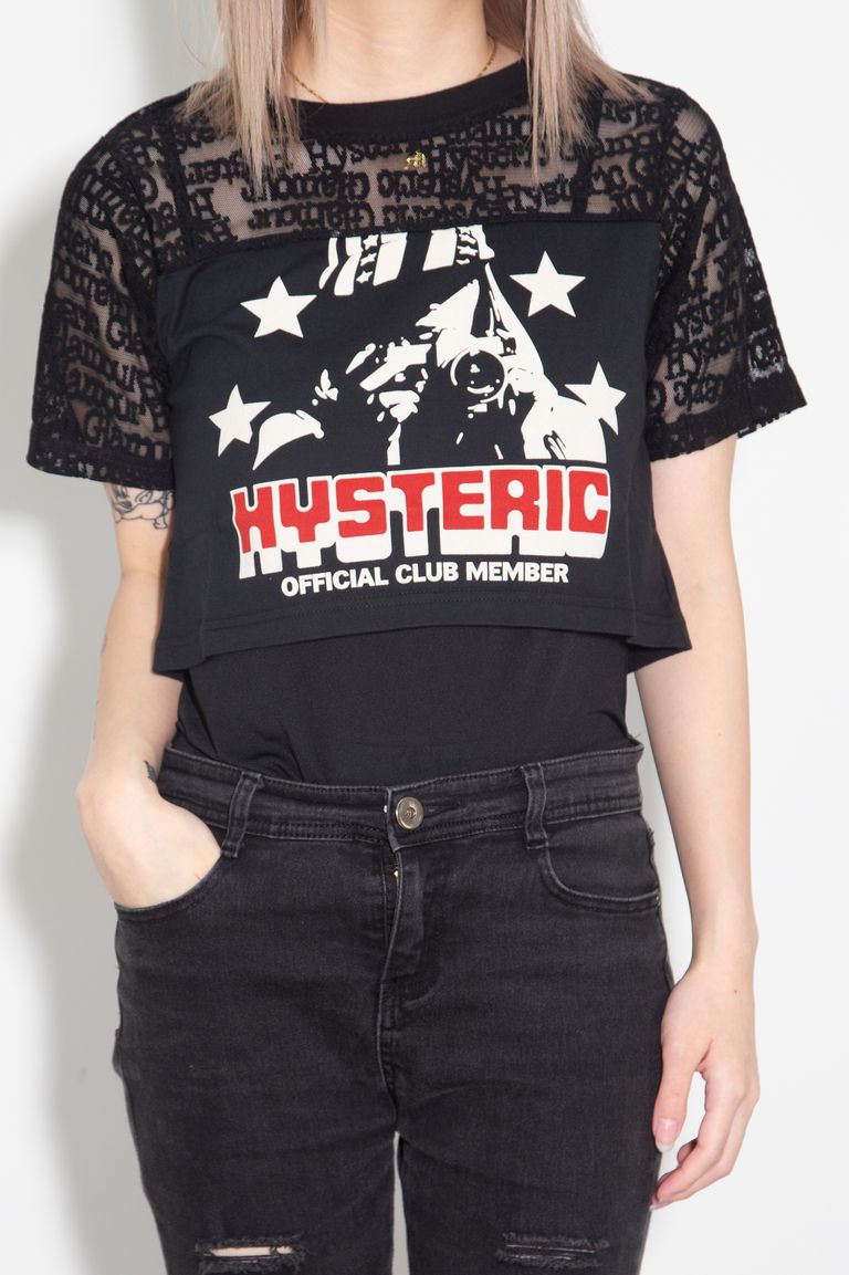 送料無料 トップス HYSTERIC GLAMOUR ヒステリックグラマー CAMERA CLUB ショート丈Tシャツ / ブラック 返品交換不可
