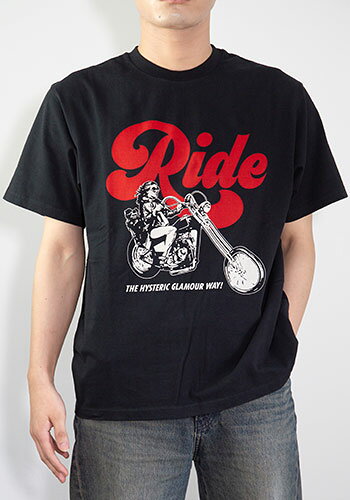 送料無料 トップス HYSTERIC GLAMOUR RIDE A MOTORCYCLE Tシャツ / ブラック 返品交換不可