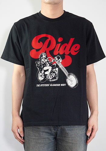 送料無料 トップス HYSTERIC GLAMOUR RIDE A MOTORCYCLE Tシャツ / ブラック 返品交換不可