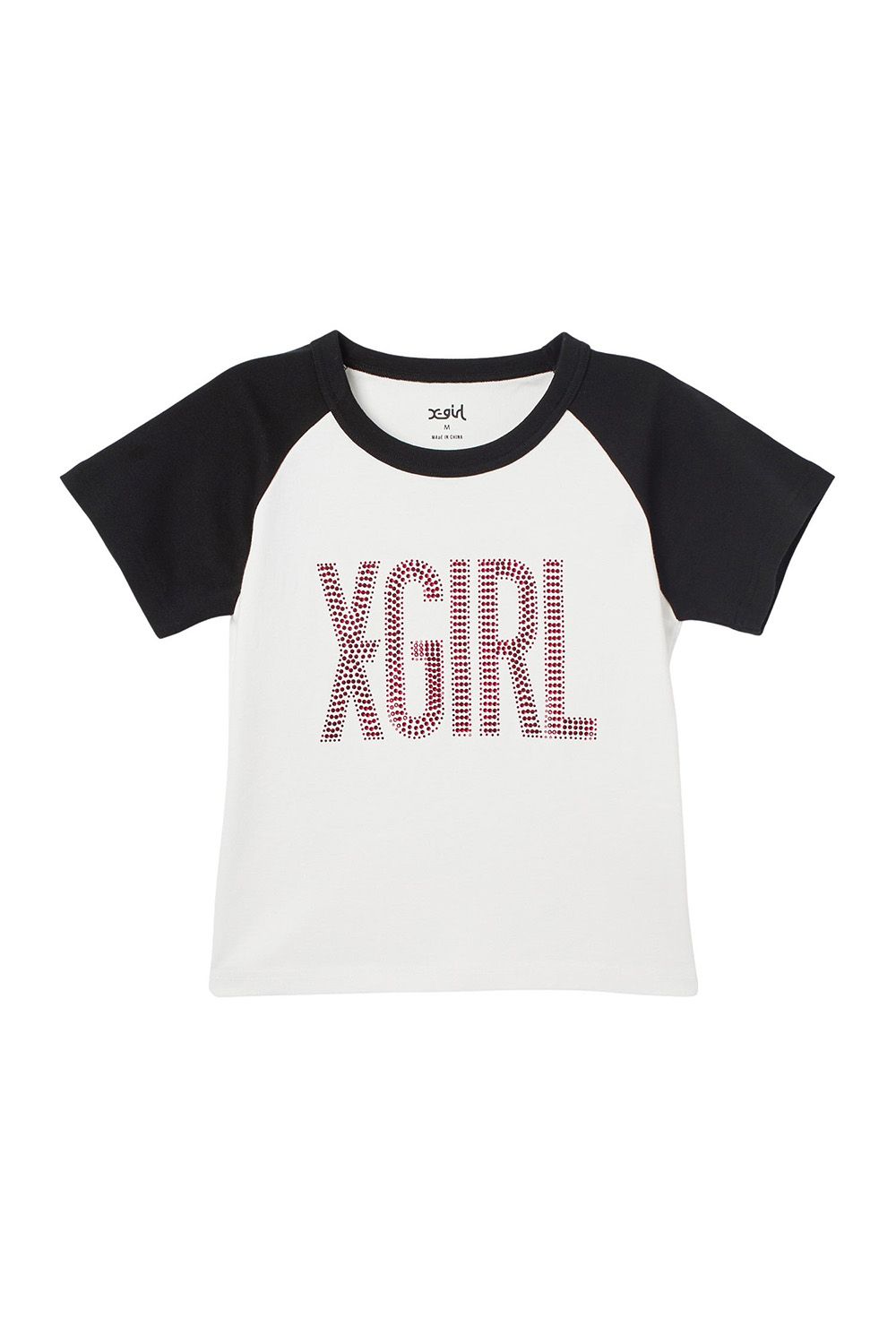 Other - 送料無料トップス X-girl エックスガール RHINESTONE VERTICAL LOGO RAGLAN S/S BABY TEE / ホワイト 返品交換不可