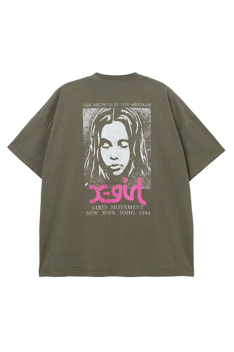 Rakuten - 送料無料トップス X-girl エックスガール［ラスト1点 サイズS］FADED FACE S/S BIG TEE DRESS / オリーブ 返品交換不可