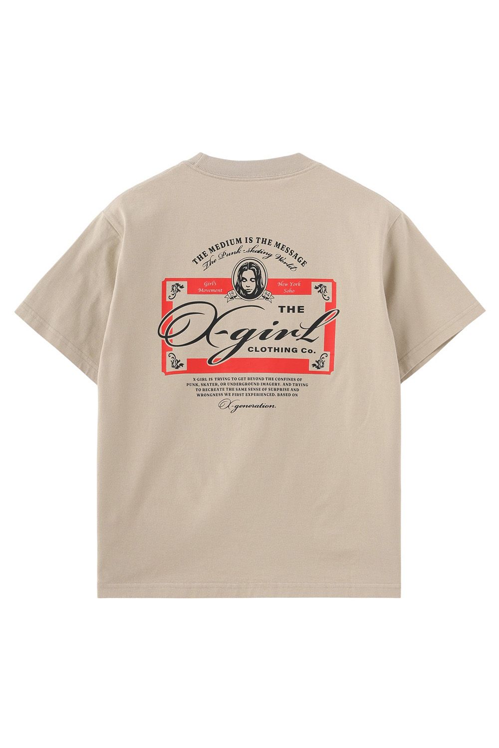 乐天商城 - セール商品20%OFF 送料無料トップス X-girl エックスガール FACE RED LABEL S/S TEE / ベージュ 返品交換不可