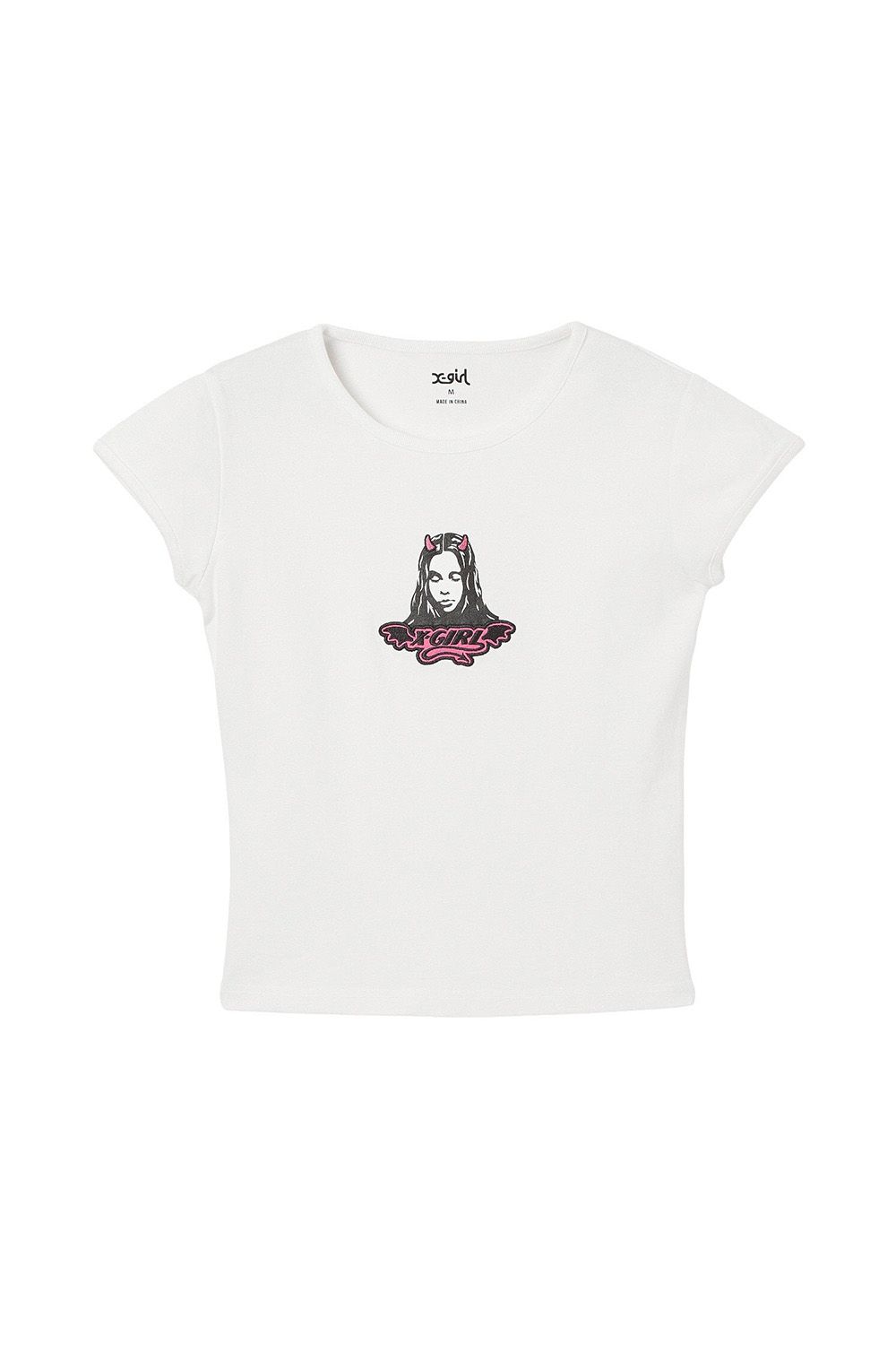 Rakuten - 送料無料トップス X-girl エックスガール DEVIL FACE S/S BABY TEE / ホワイト 返品交換不可