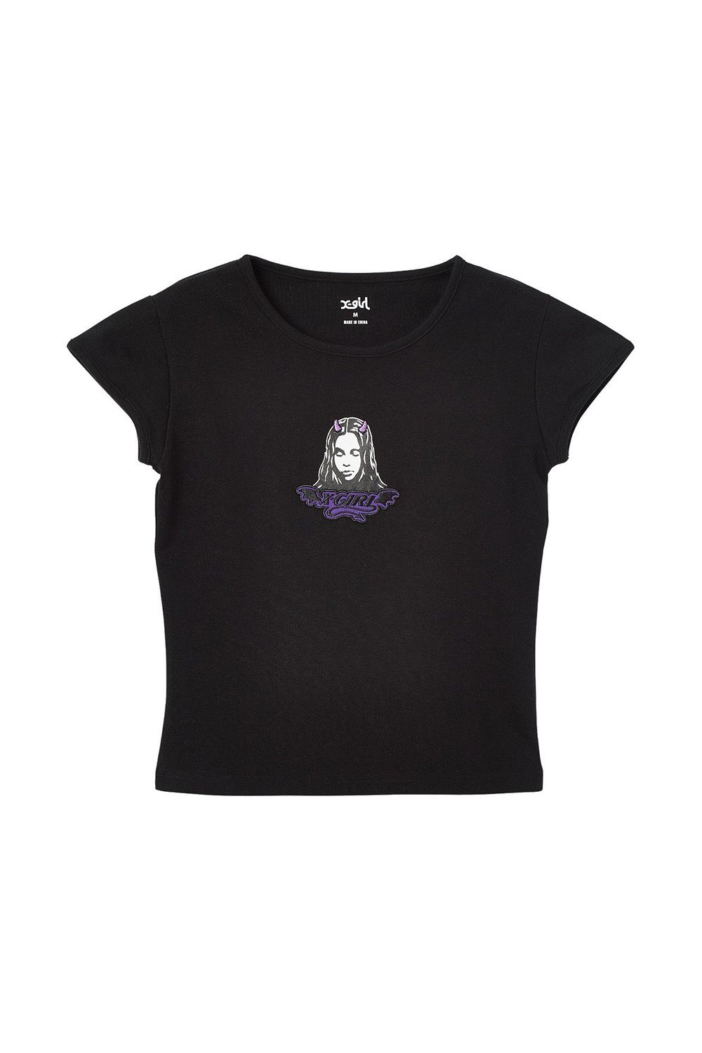 Rakuten - 送料無料トップス X-girl エックスガール DEVIL FACE S/S BABY TEE / ブラック 返品交換不可