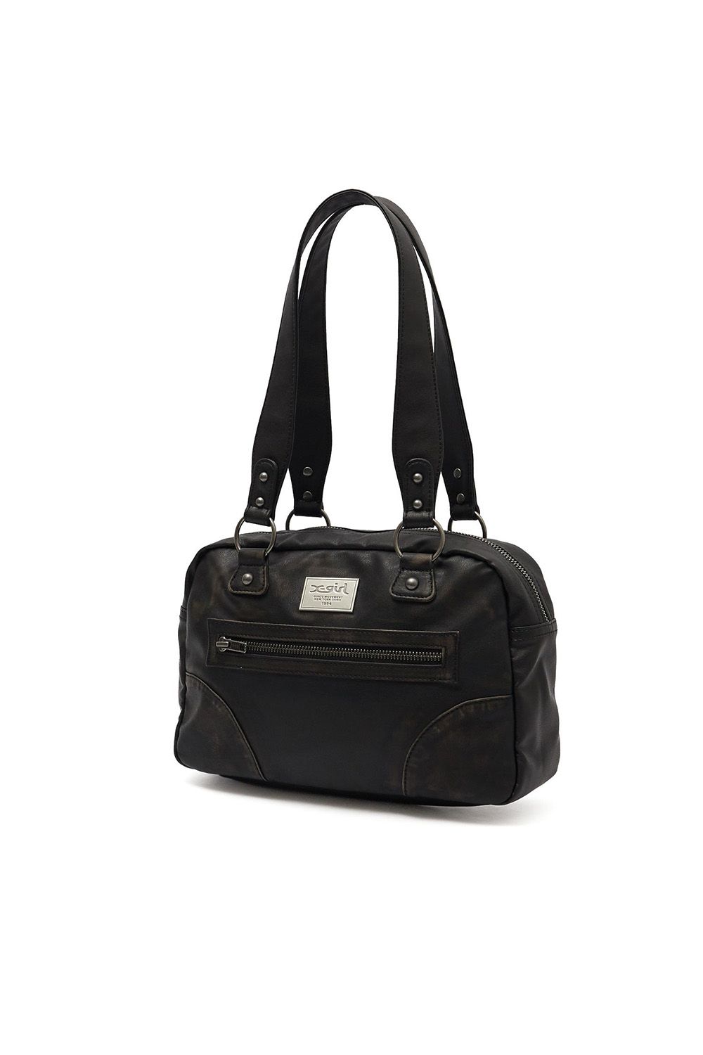 乐天商城 - セール商品20%OFF ファッション雑貨 X-girl エックスガール METAL LOGO PLATE FAUX LEATHER HANDBAG / ブラック