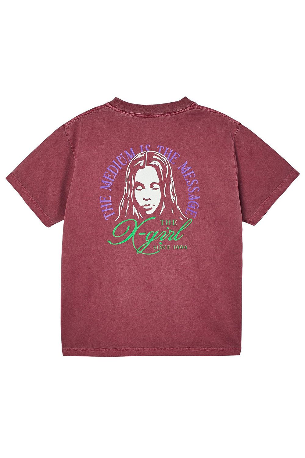 樂天商城 - 送料無料トップス X-girl エックスガール ［ラスト1点 サイズM］FADED TRI-COLOR FACE S/S TEE / バーガン 返品交換不可