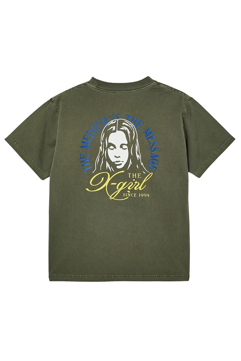 樂天商城 - 送料無料トップス X-girl エックスガール ［ラスト1点 サイズM］FADED TRI-COLOR FACE S/S TEE / オリーブ 返品交換不可